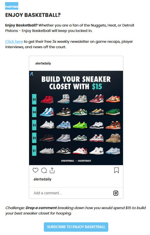 Newsletter ad copy that resulted in ~1M social media impressions and 250 new email subscribers for our partner.