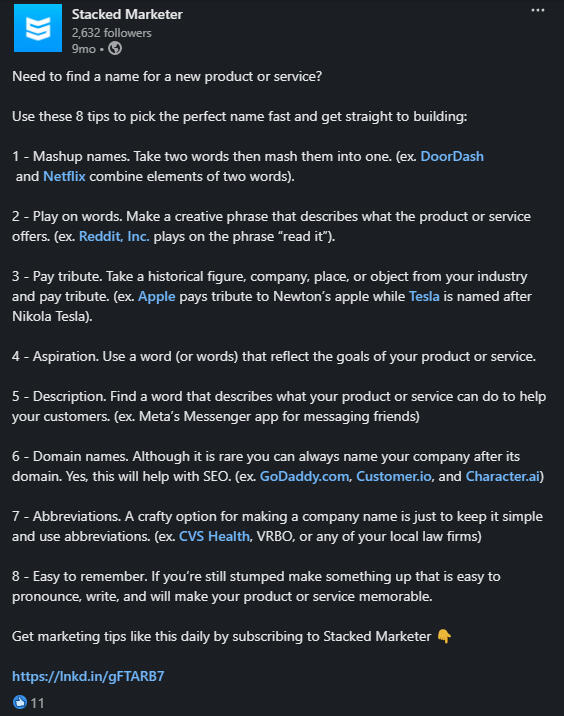 Successful organic social content for a marketing audience that resulted in dozens of new subscribers for a client