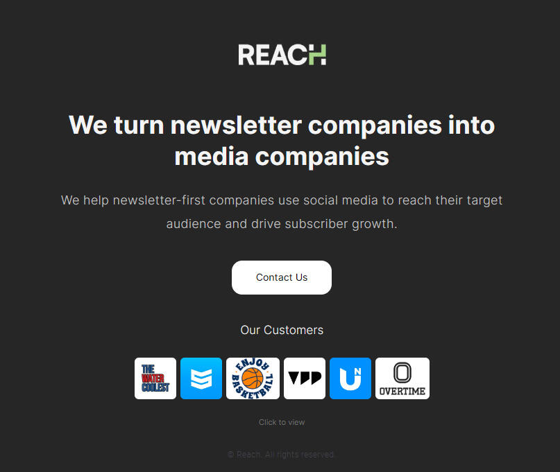 The landing page with copy targeted at a problem newsletter companies (our clients) faced - helped Reach serve half the addressable market